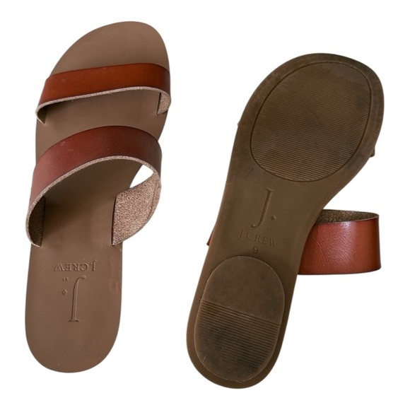 J.Crew Double Strap Dark Brown Leather Slides Flats Women’s Size 9 - - Picture 3 of 7